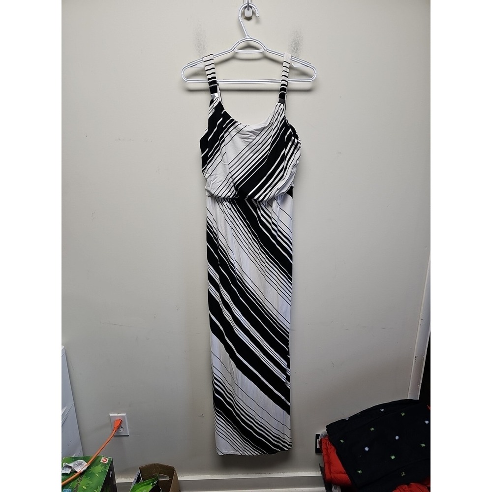 White House Black Market Black White Striped Maxi Dress‎ Sleeveless Small